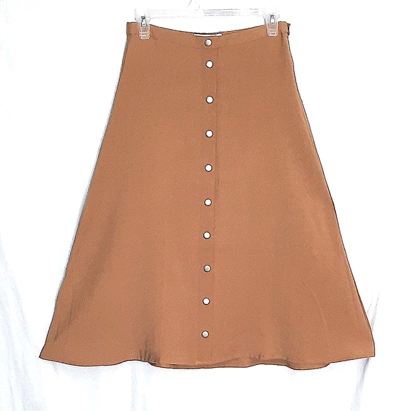 MNG Button Down, Beige A-Line Skirt - Picture 1 of 7